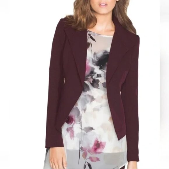 White House Black Market WHBM Shoulder Blazer Moto Jacket Maroon Burgundy 2 - Picture 2 of 5